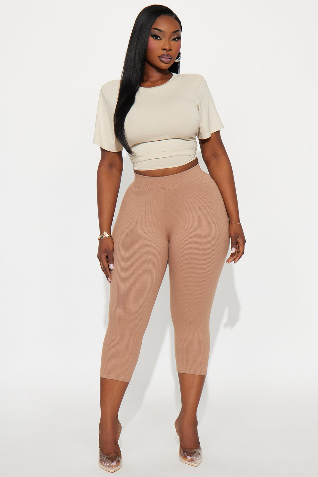 Tory Rib Heavy Contoured High Waisted Capri Legging - Mocha