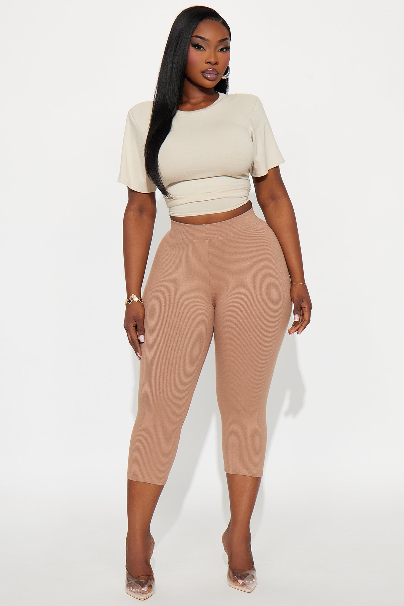 Tory Rib Heavy Contoured High Waisted Capri Legging - Mocha