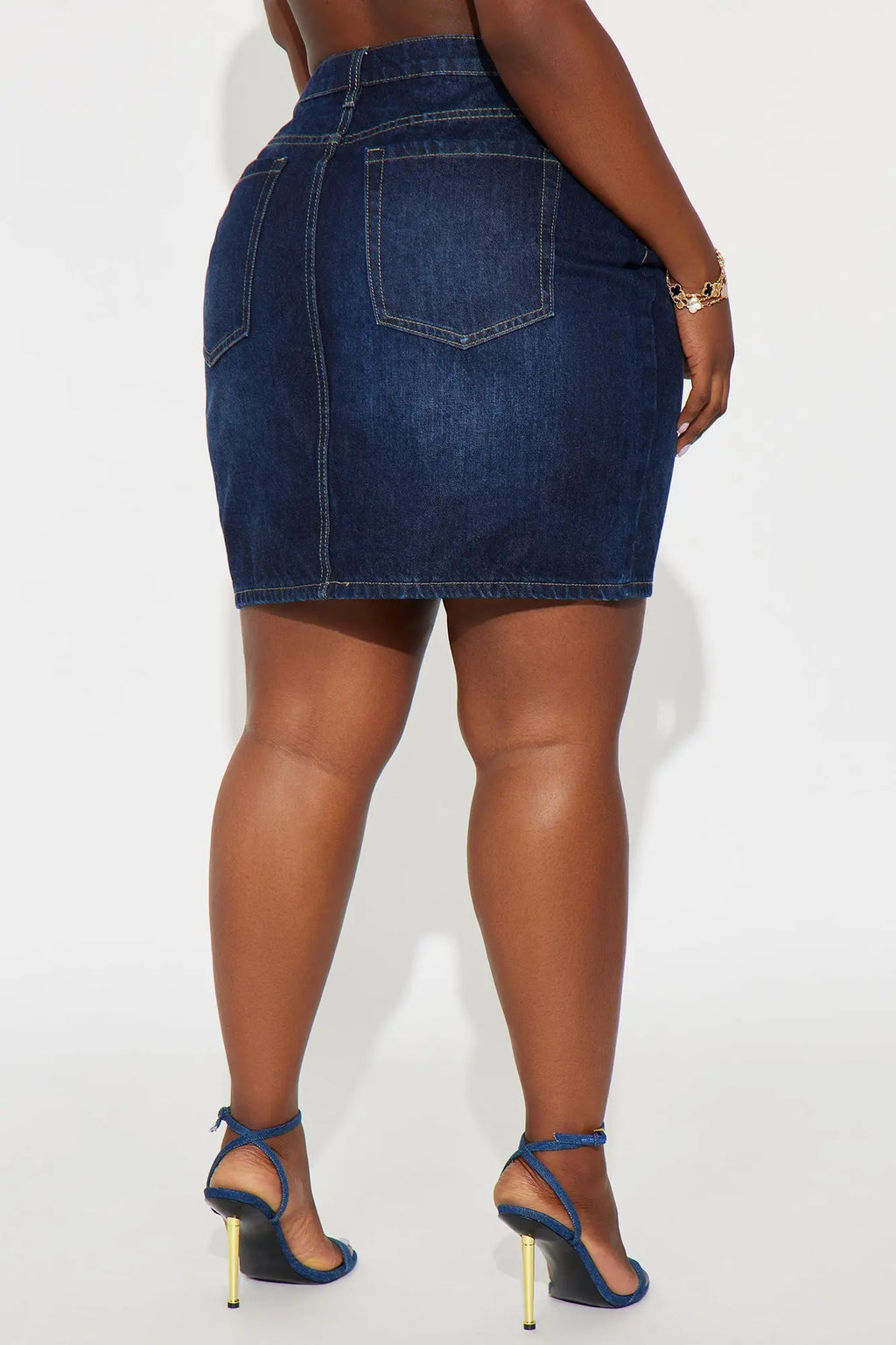 Rayna Dark Wash Denim Midi Pencil Skirt - Dark Wash 