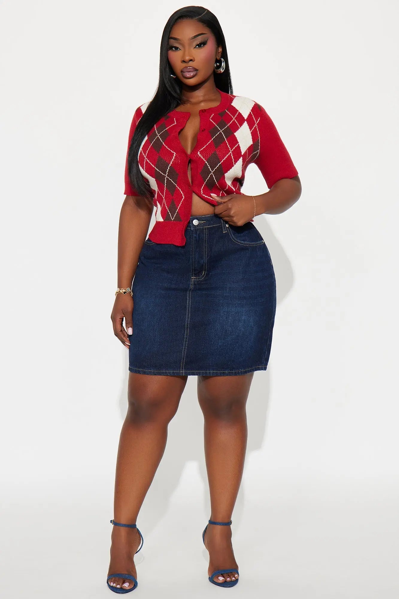 Rayna Dark Wash Denim Midi Pencil Skirt - Dark Wash 