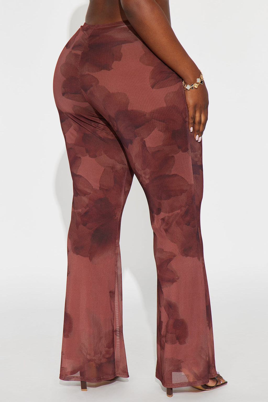 Sweet Promises Floral Mesh Flare Pant 32″ - Brown/combo