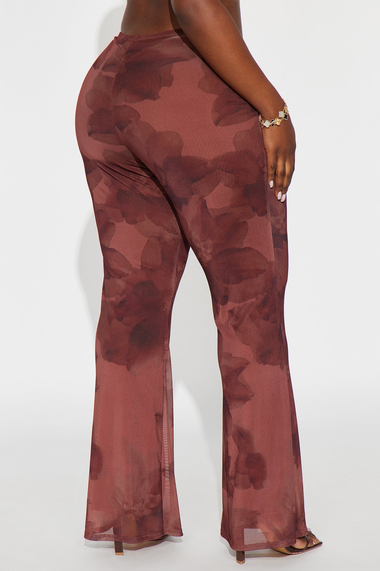 Sweet Promises Floral Mesh Flare Pant 32″ - Brown/combo
