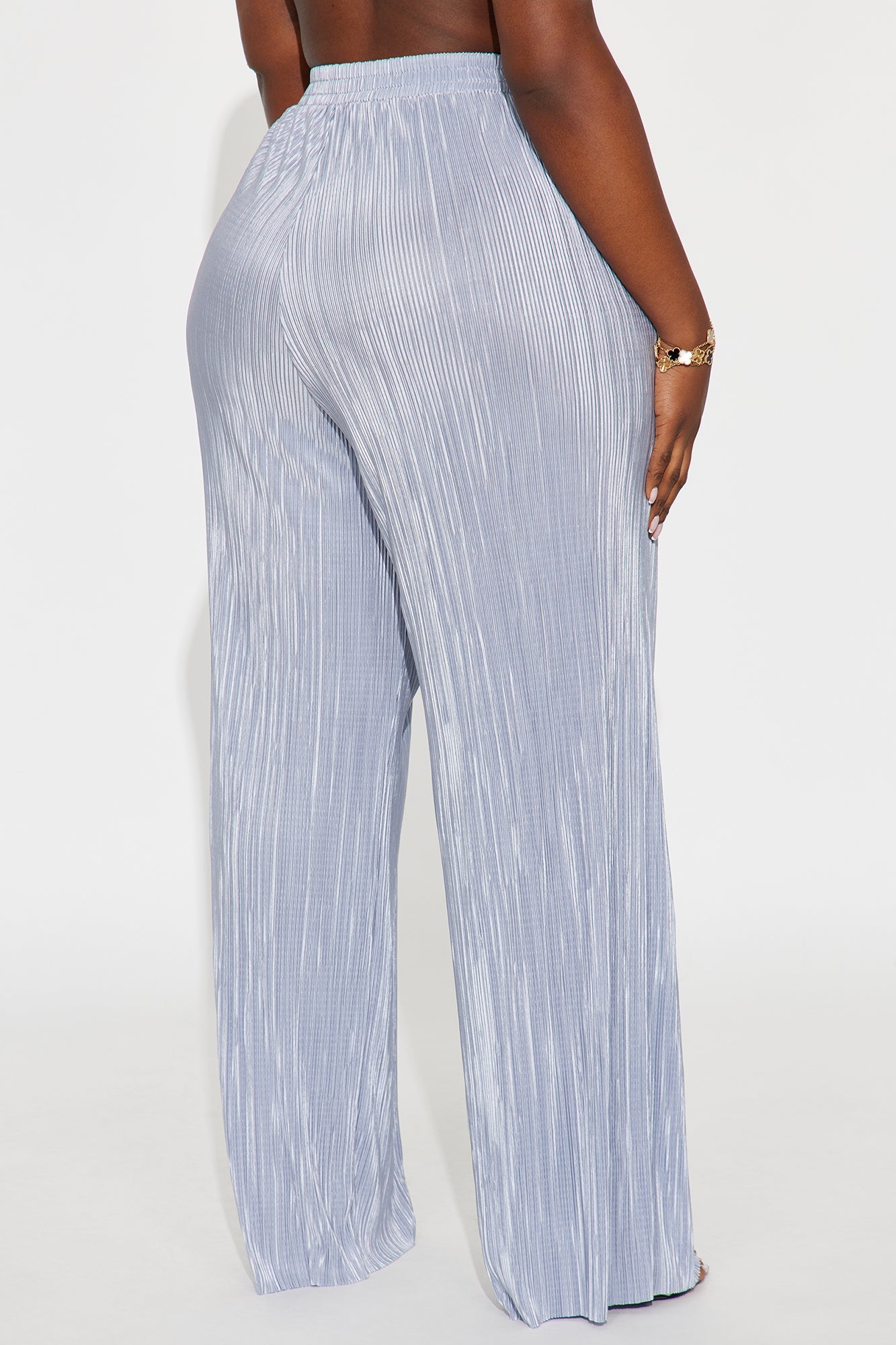 No Small Talk Wide Leg Plisse Pant 32″ - Silver 