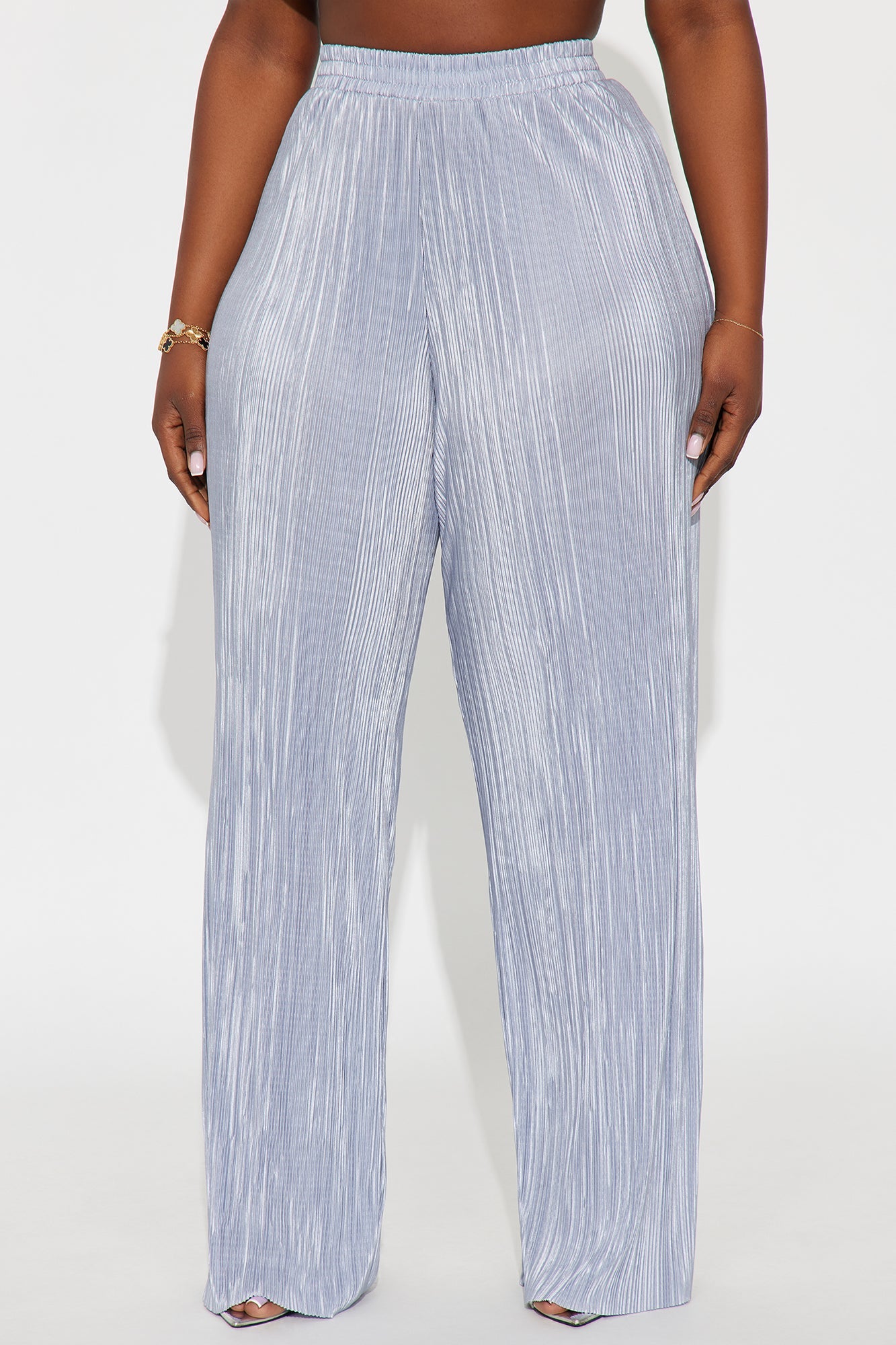 No Small Talk Wide Leg Plisse Pant 32″ - Silver 