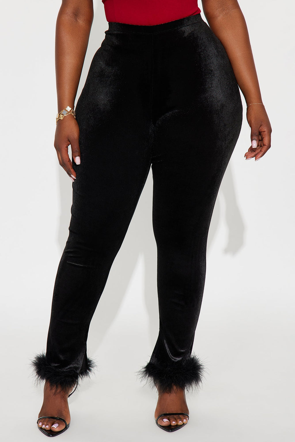 Steal The Night Fur Trim Velvet Legging - Black 