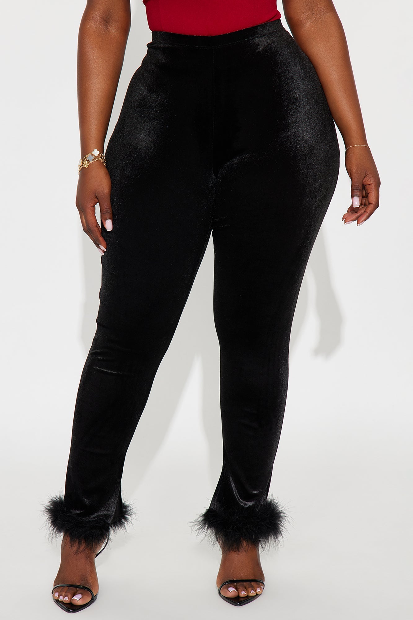 Steal The Night Fur Trim Velvet Legging - Black 