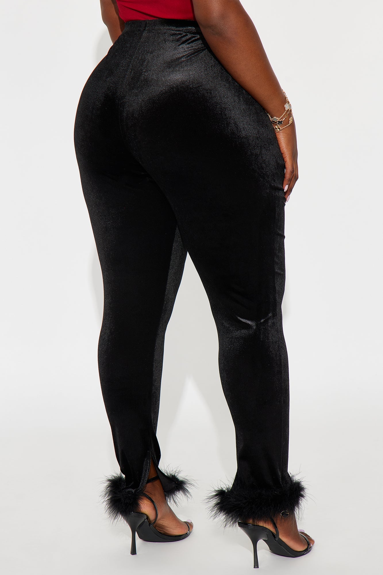 Steal The Night Fur Trim Velvet Legging - Black 