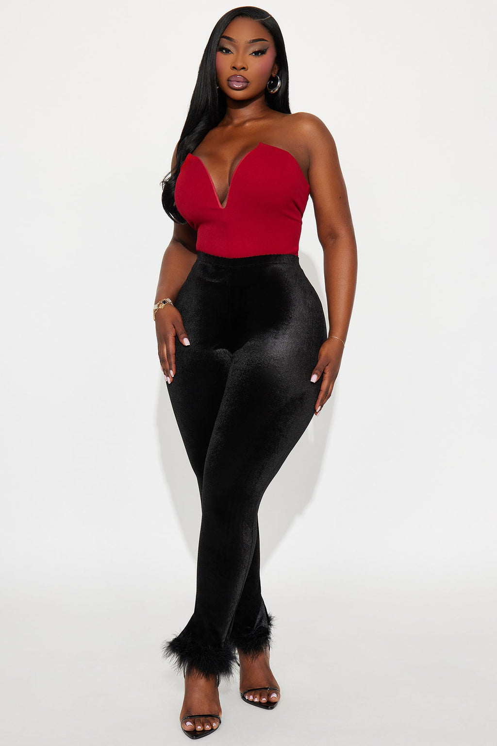 Steal The Night Fur Trim Velvet Legging - Black 