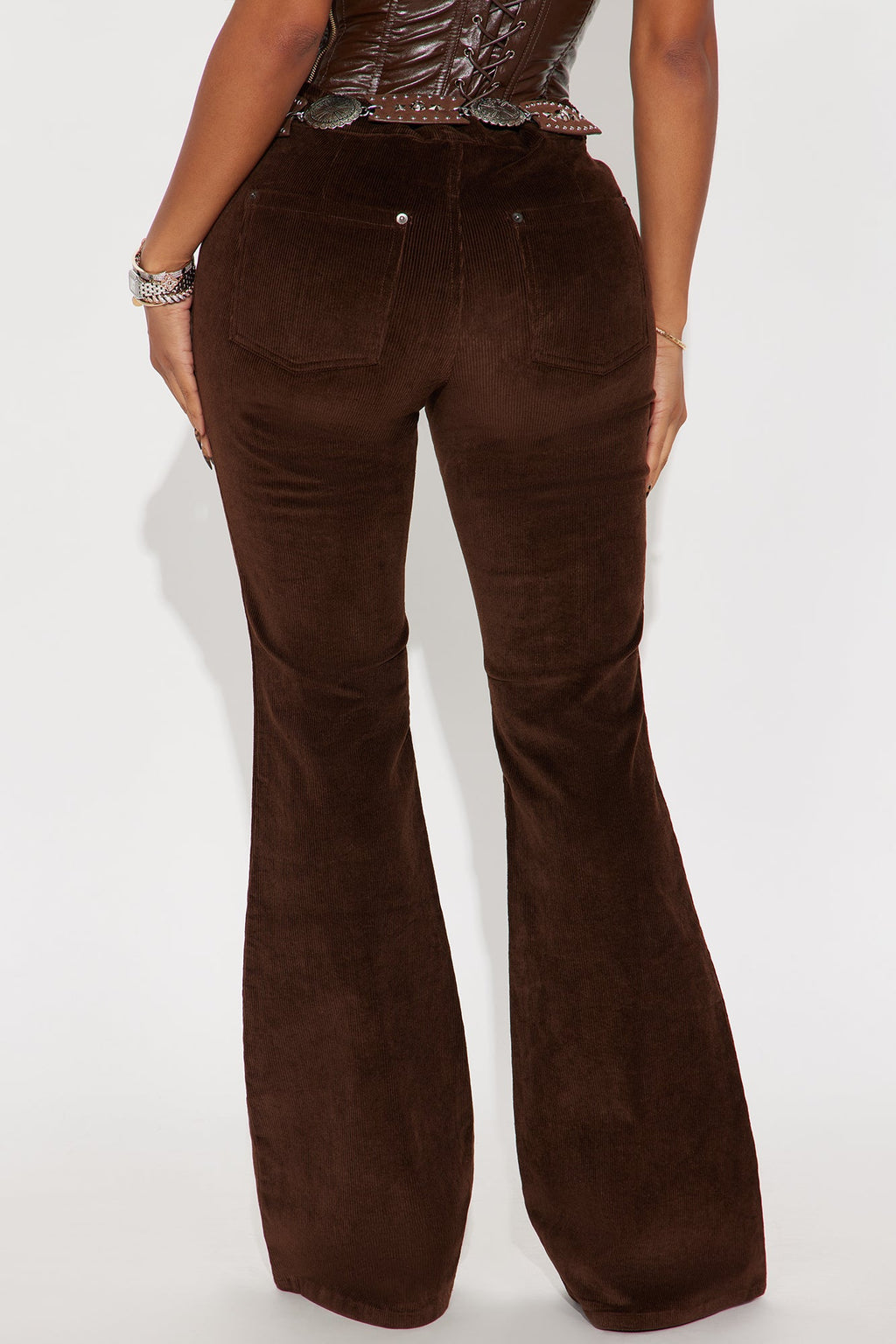 Ridin' Round Mid Rise Belted Corduroy Flare Pant 34 - Chocolate 