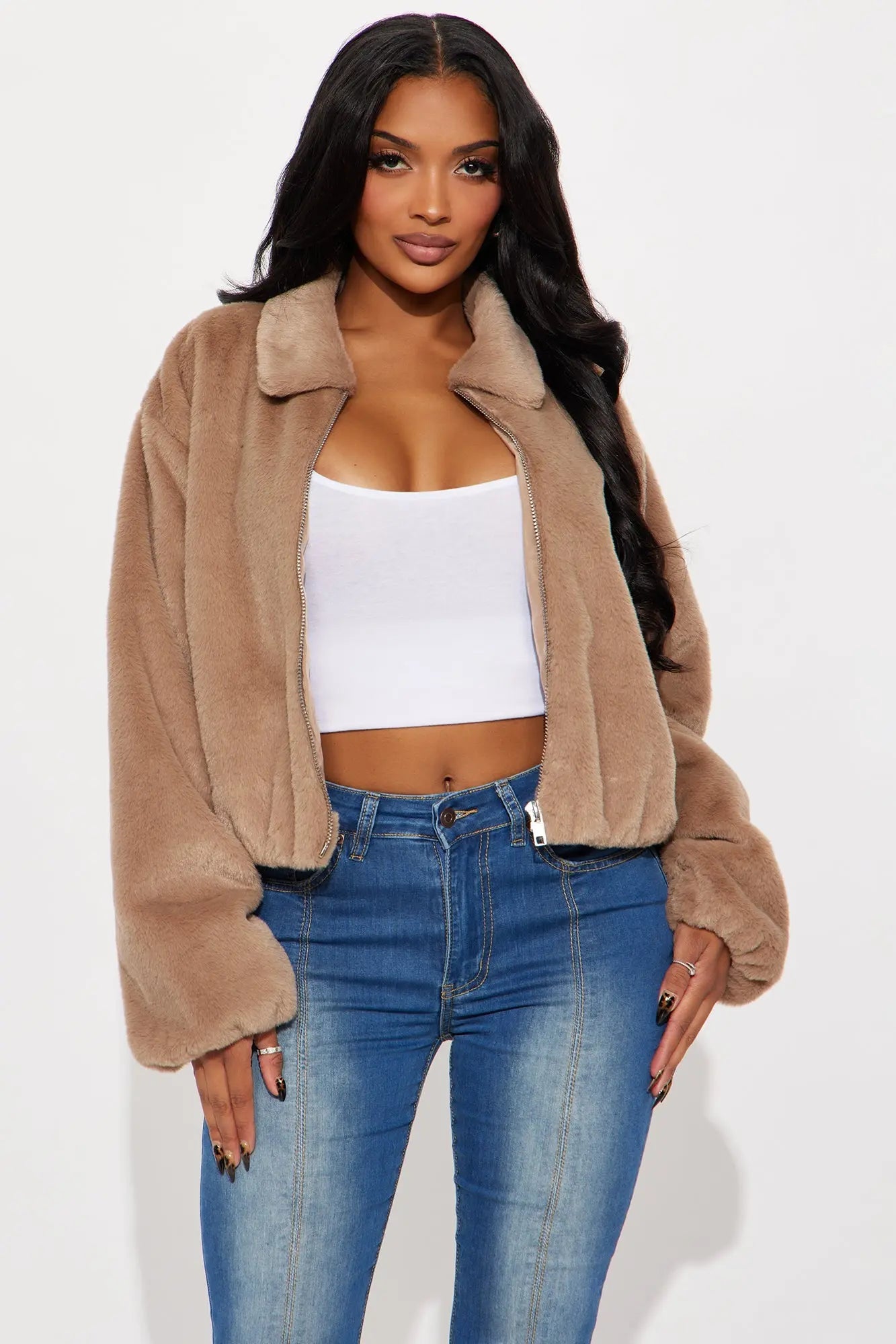 By My Side Faux Fur Bomber Jacket - Taupe 