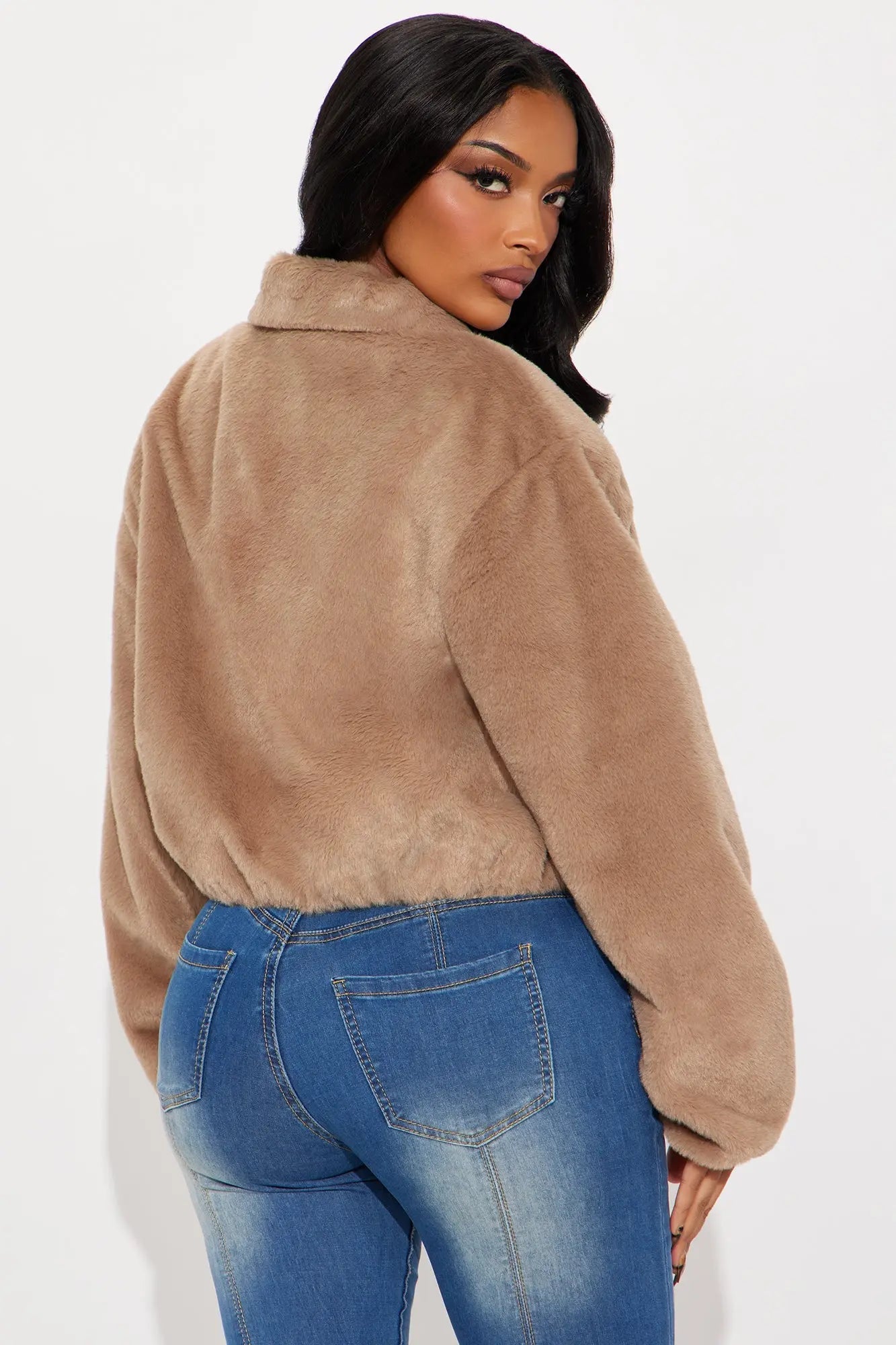 By My Side Faux Fur Bomber Jacket - Taupe 