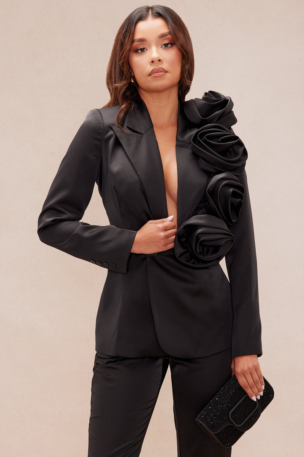 Perfect Passion Floral Applique Pant Set - Black
