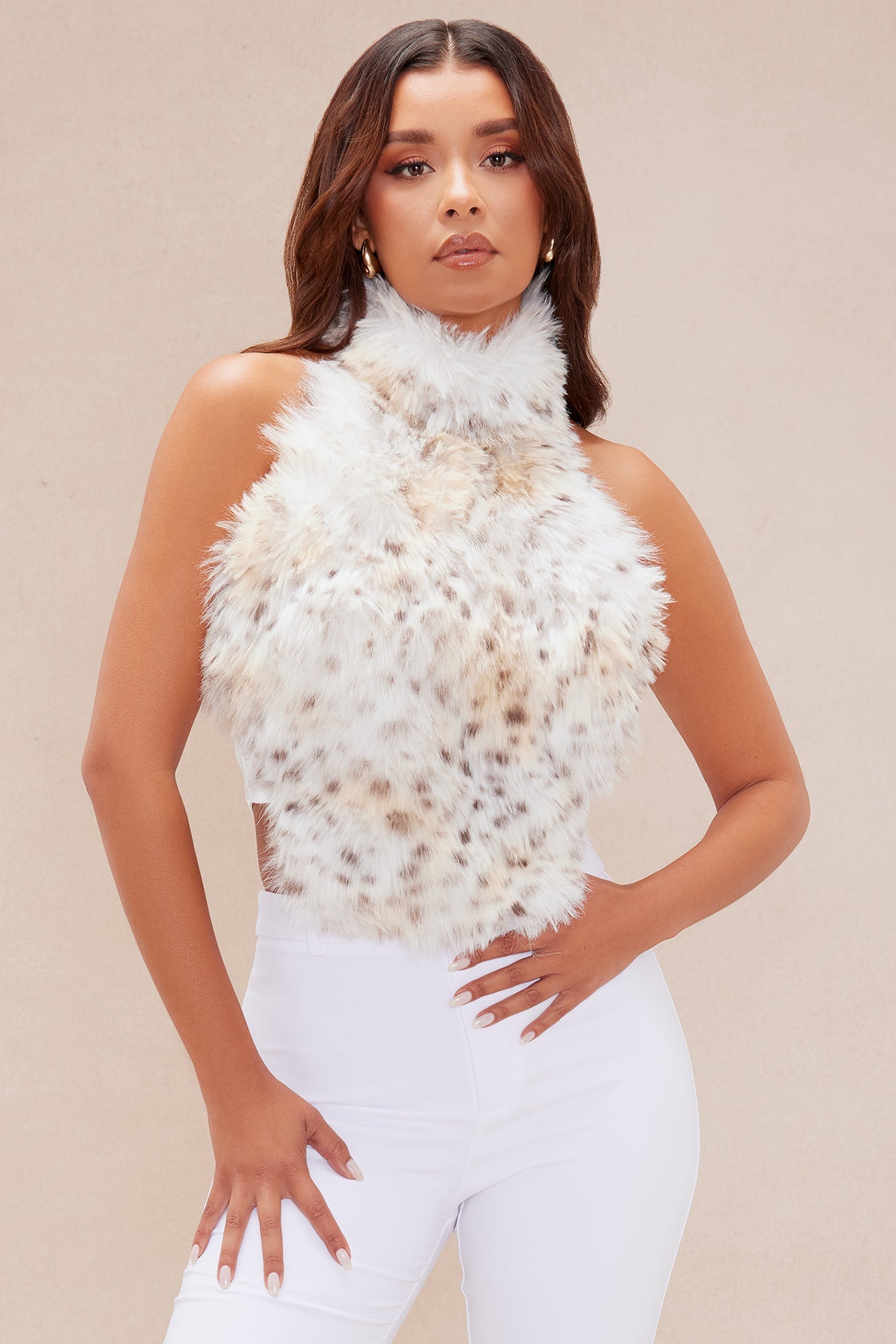 Lexie Backless Faux Fur Top - Cream/combo