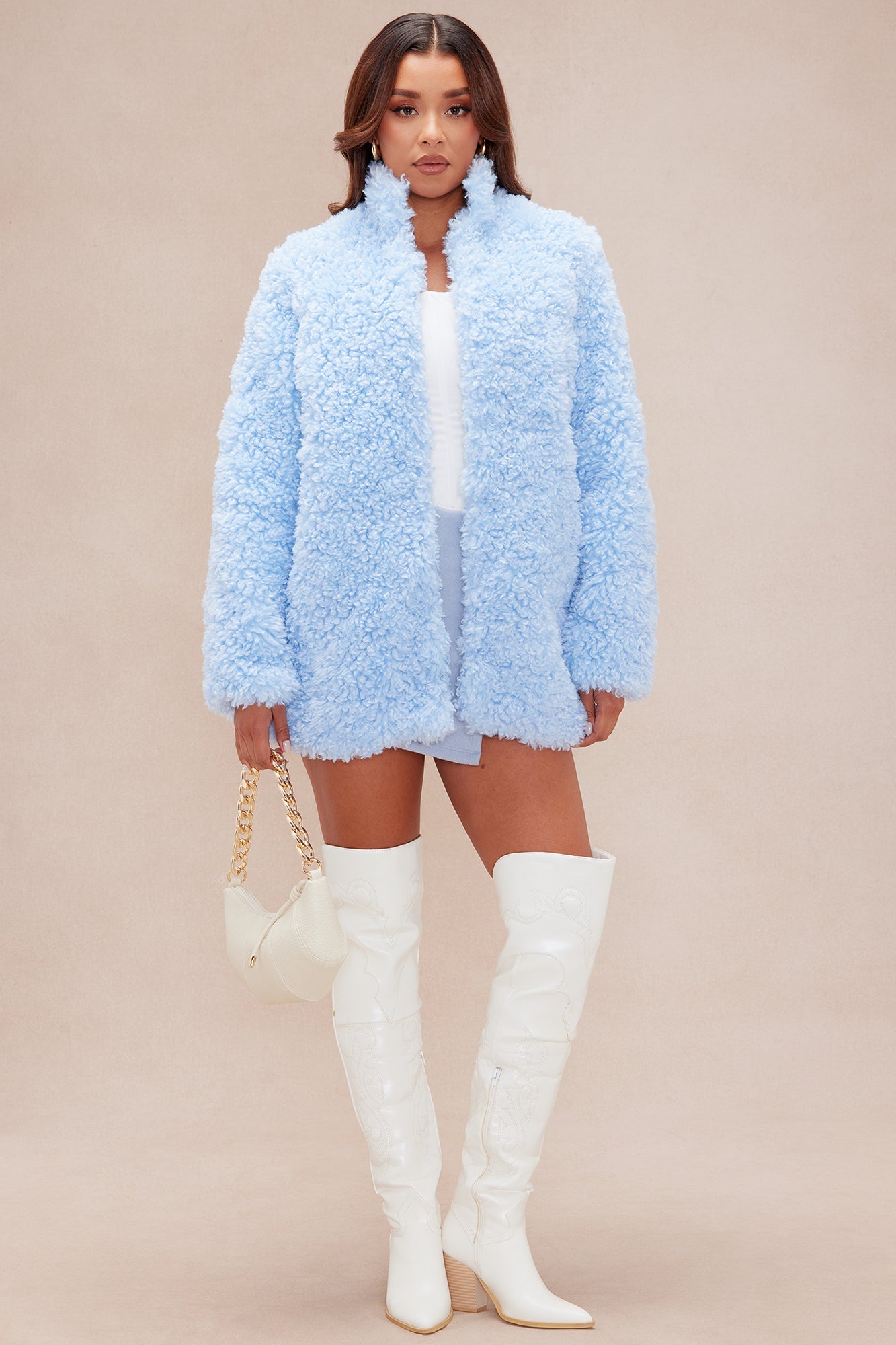 Arden Sherpa Fur Collared Jacket - Light Blue 