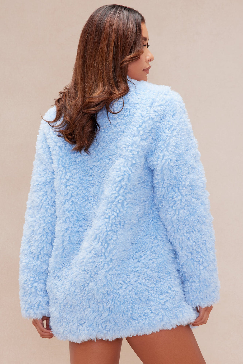 Arden Sherpa Fur Collared Jacket - Light Blue 