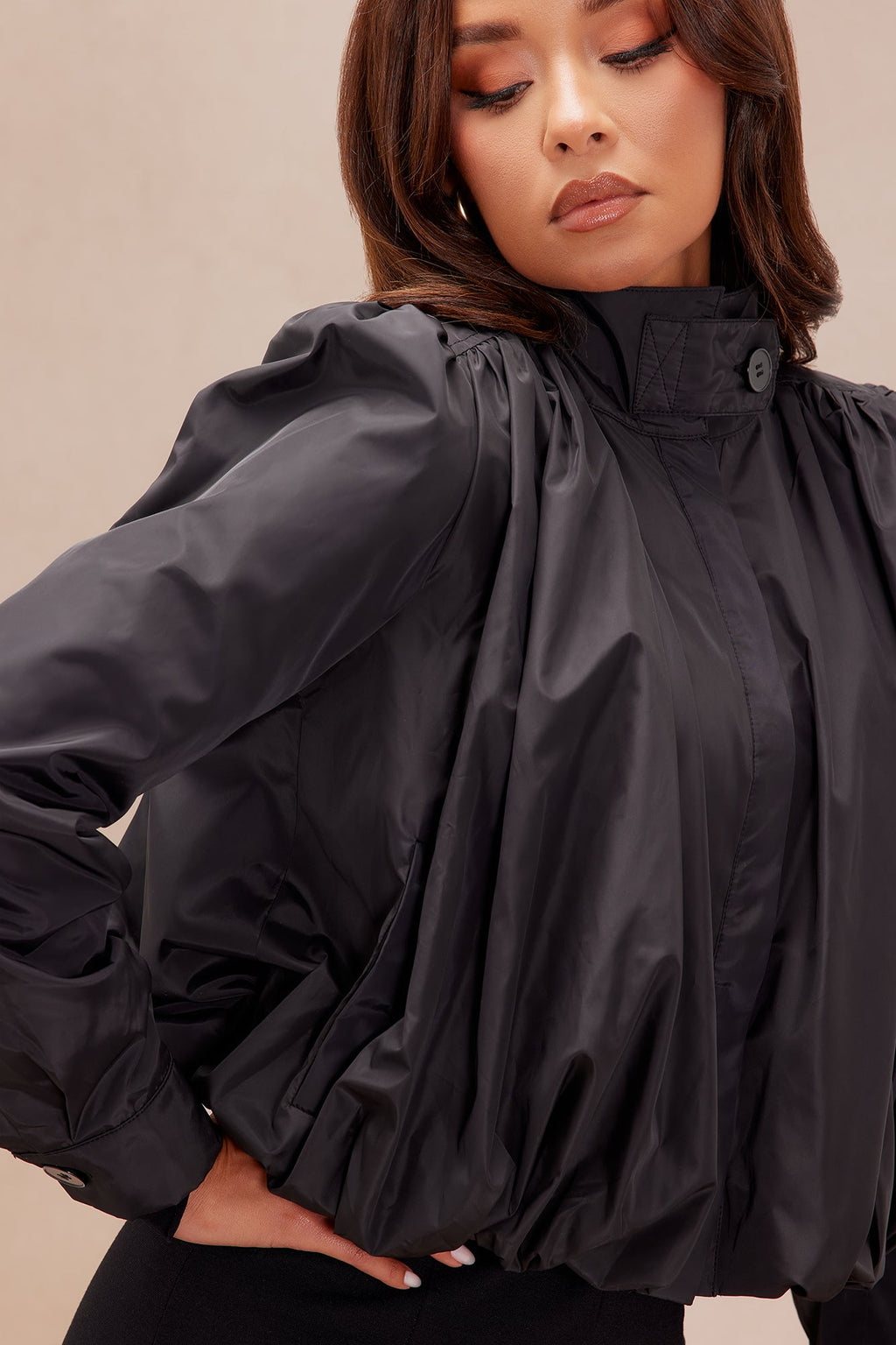Estelle Bubble Taffeta Top - Black