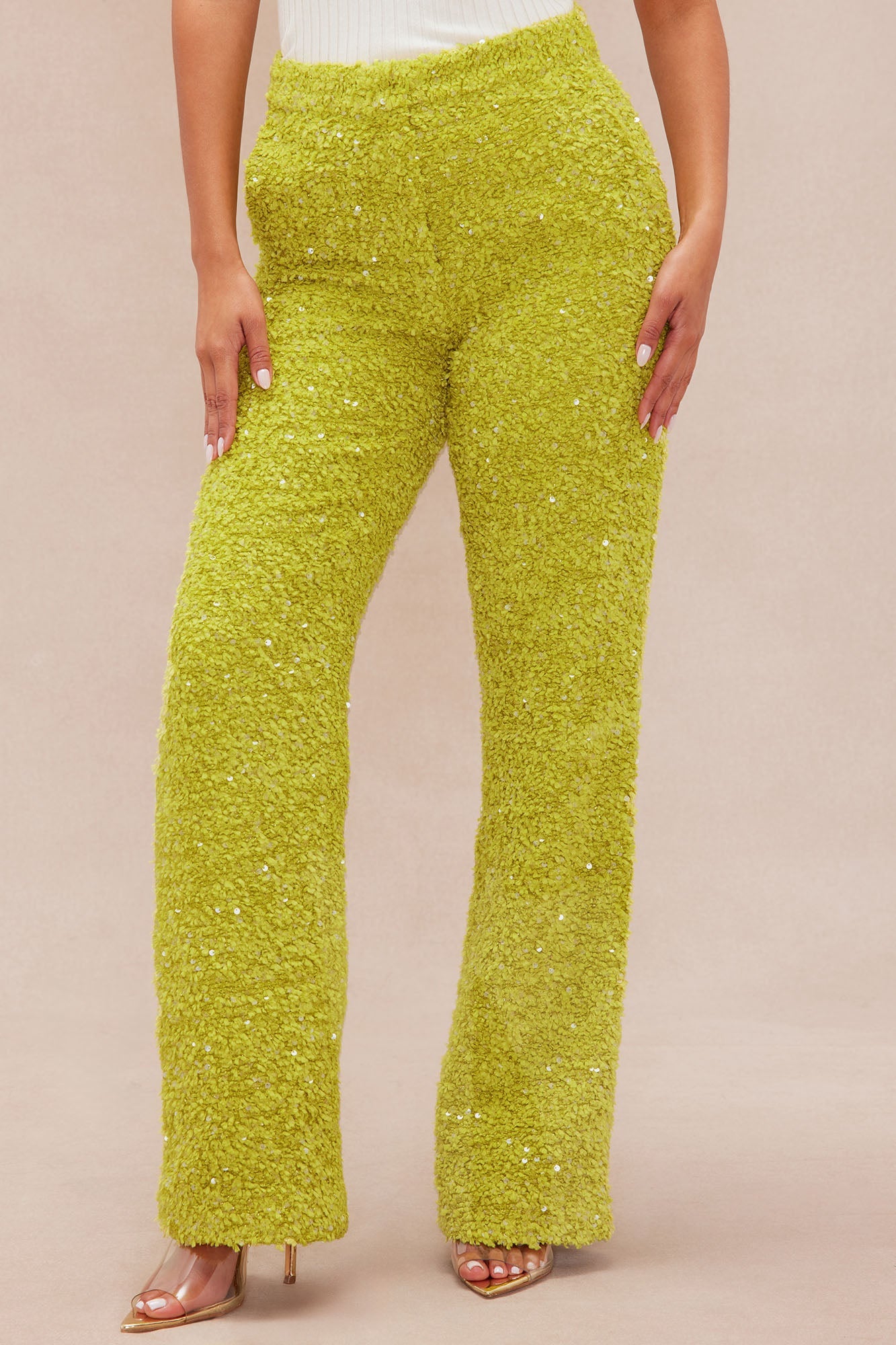 Demi Embellished Tweed Pant - Chartreuse