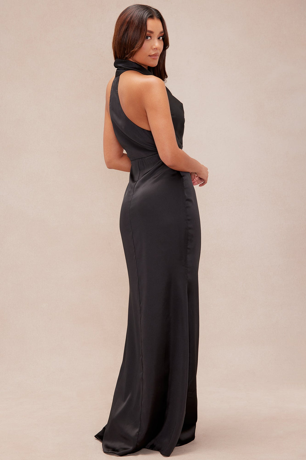 Laena Satin Draped Maxi Dress - Black