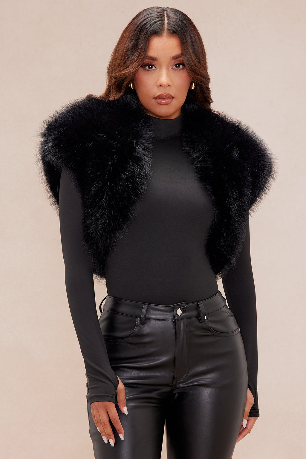 Raya Faux Fur Shrug - Black