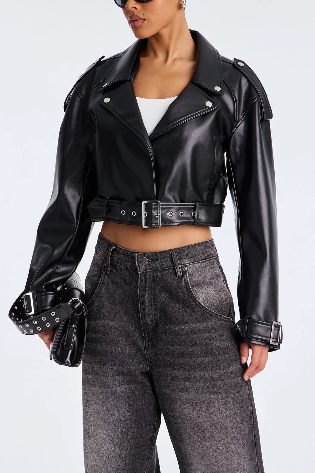 Fast Lane Faux Leather Moto Jacket - Black 