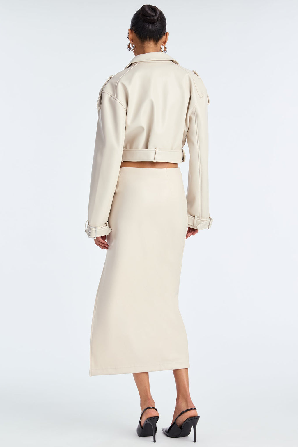 By The Corner Faux Leather Midi Skirt - Stone 