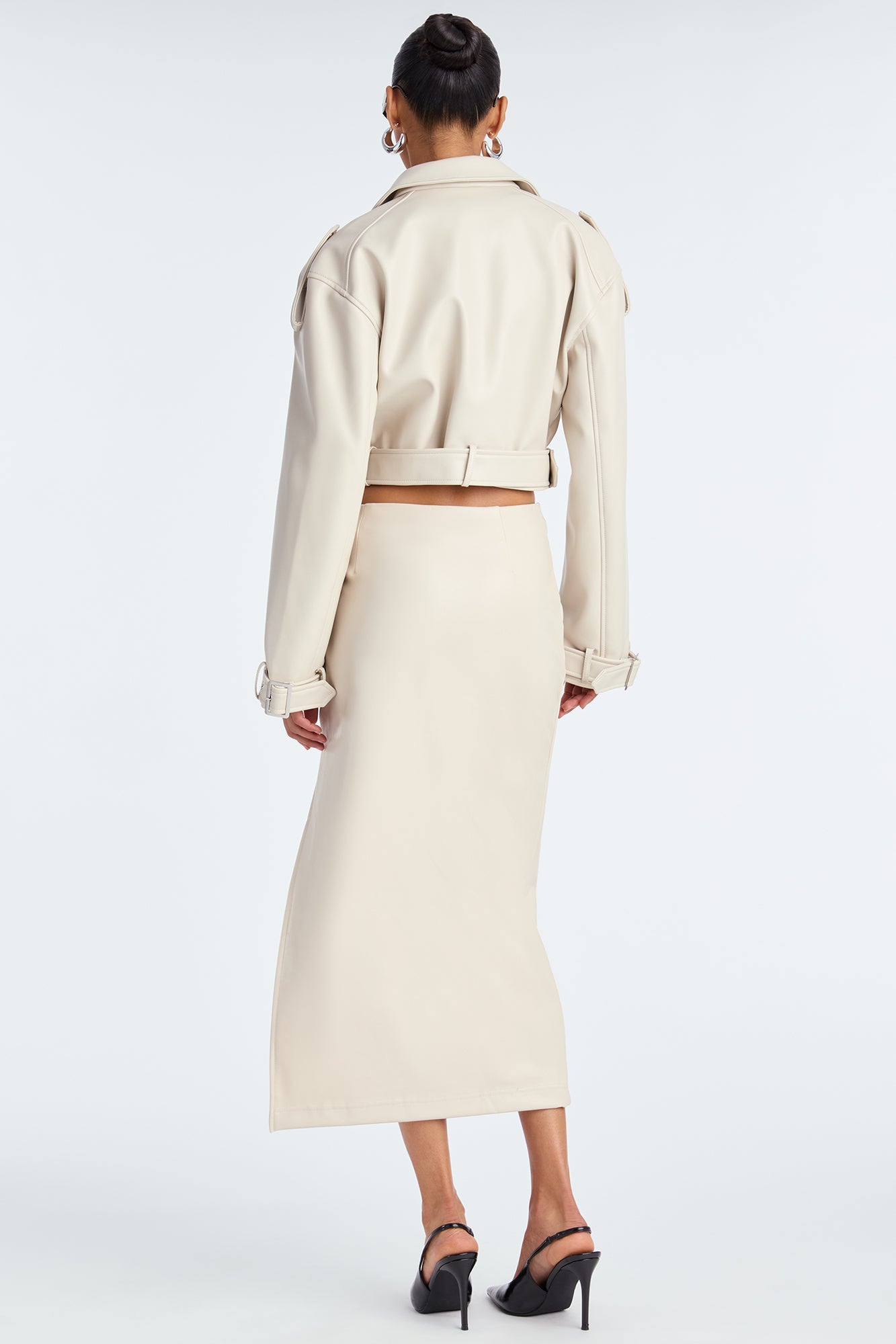 By The Corner Faux Leather Midi Skirt - Stone 