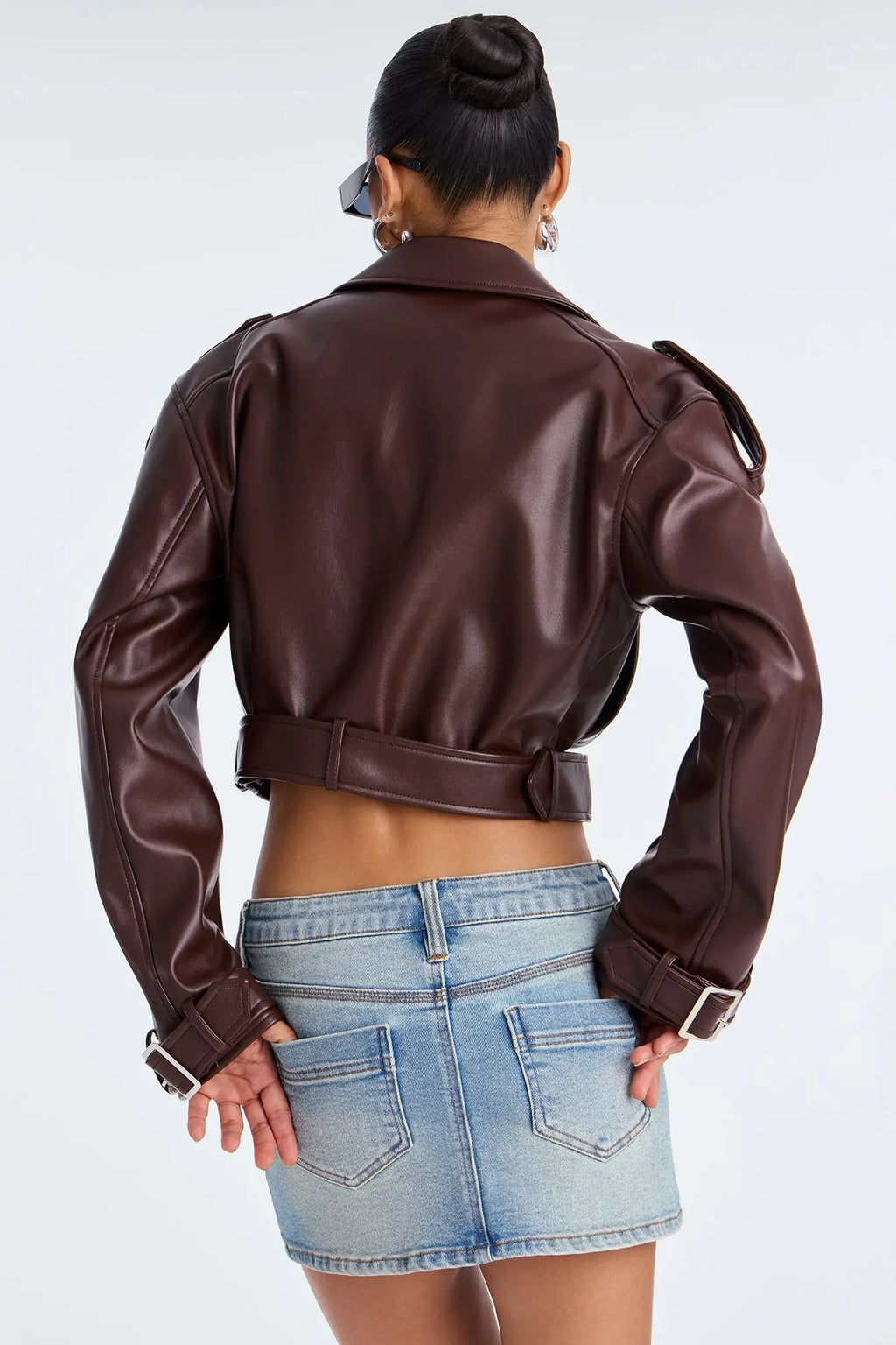 Fast Lane Faux Leather Moto Jacket - Brown 