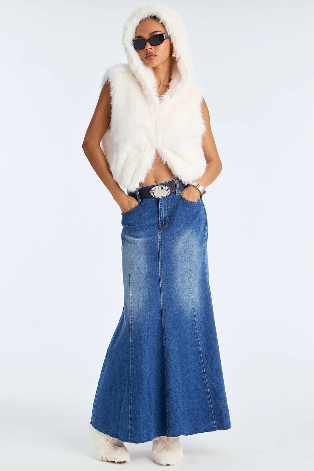 Eliza Faux Fur Hooded Vest - Cream 