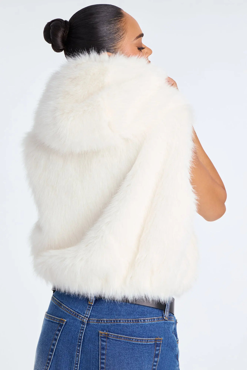 Eliza Faux Fur Hooded Vest - Cream 