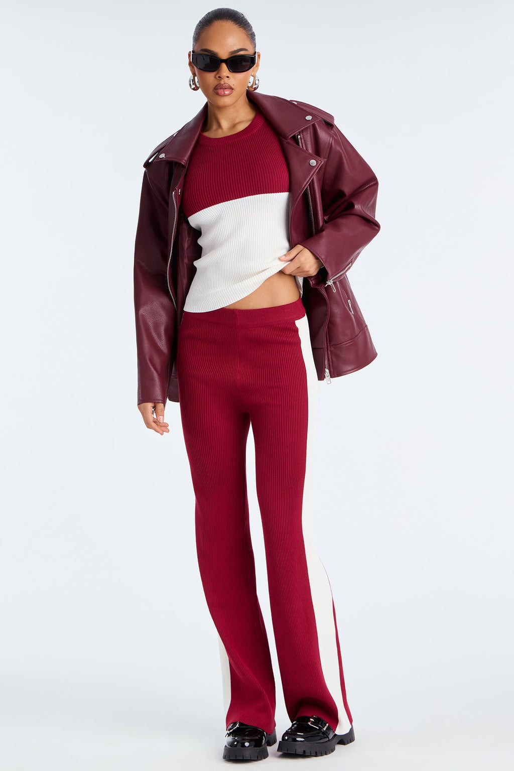 Comfort Essential Sweater Pant Set - Burgundy