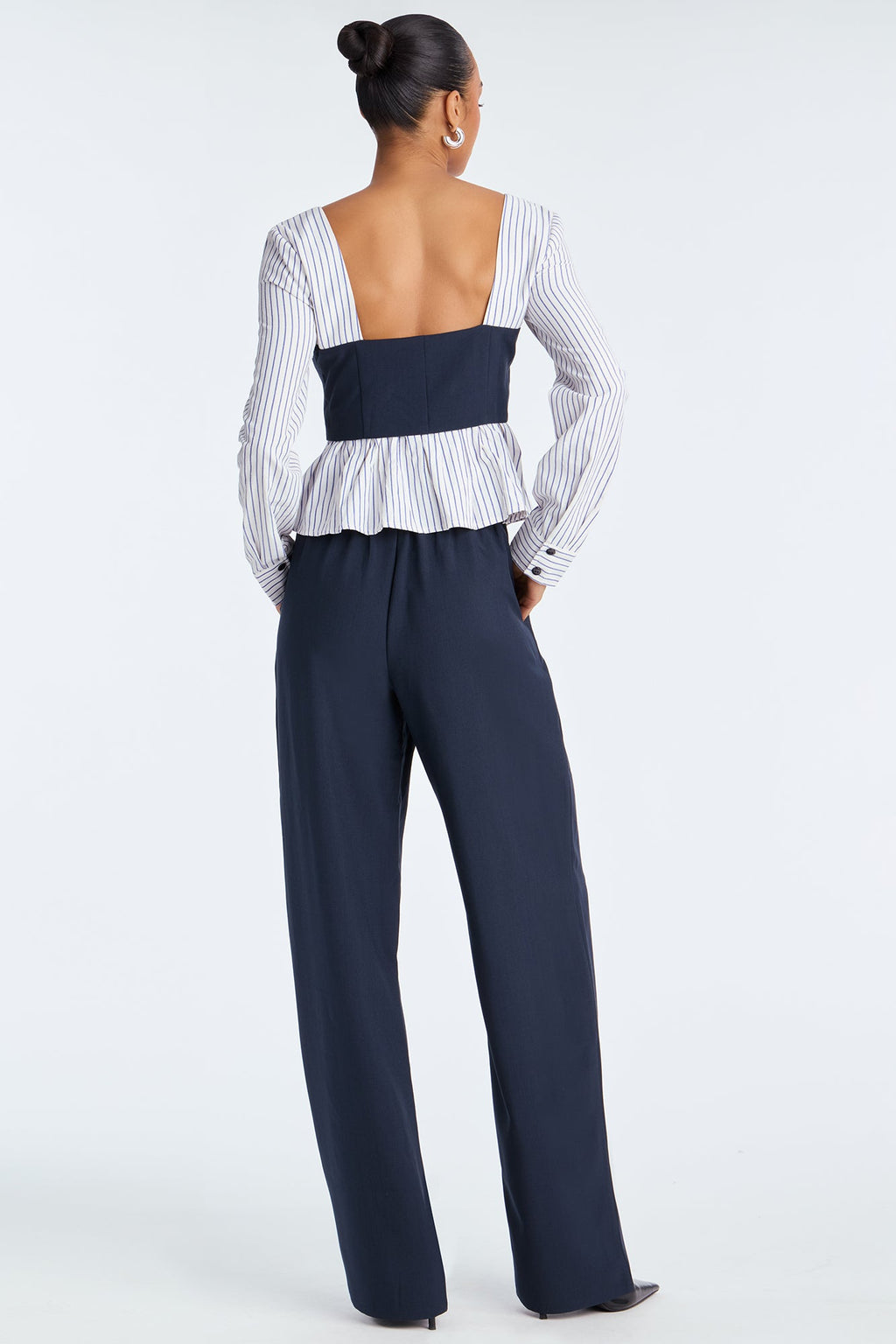 Nina Pinstripe Wide Leg Pant Set - Navy