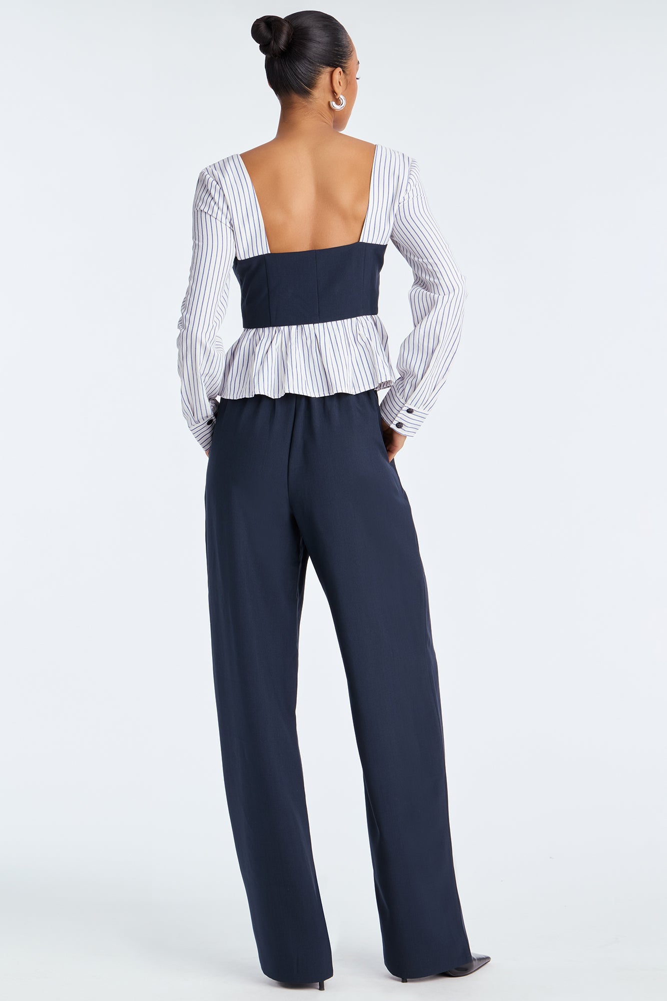 Nina Pinstripe Wide Leg Pant Set - Navy