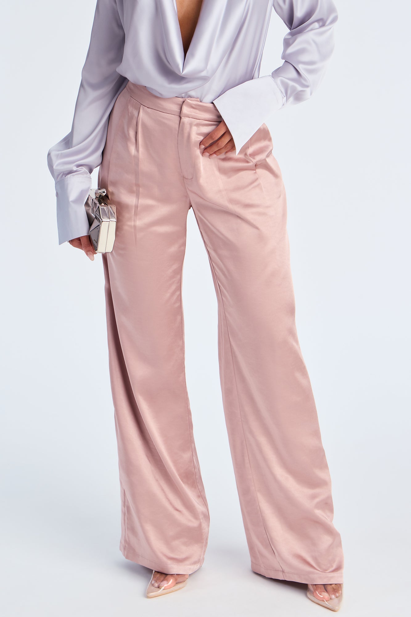 Main Topic Low Rise Wide Leg Satin Pant 33 - Mauve 
