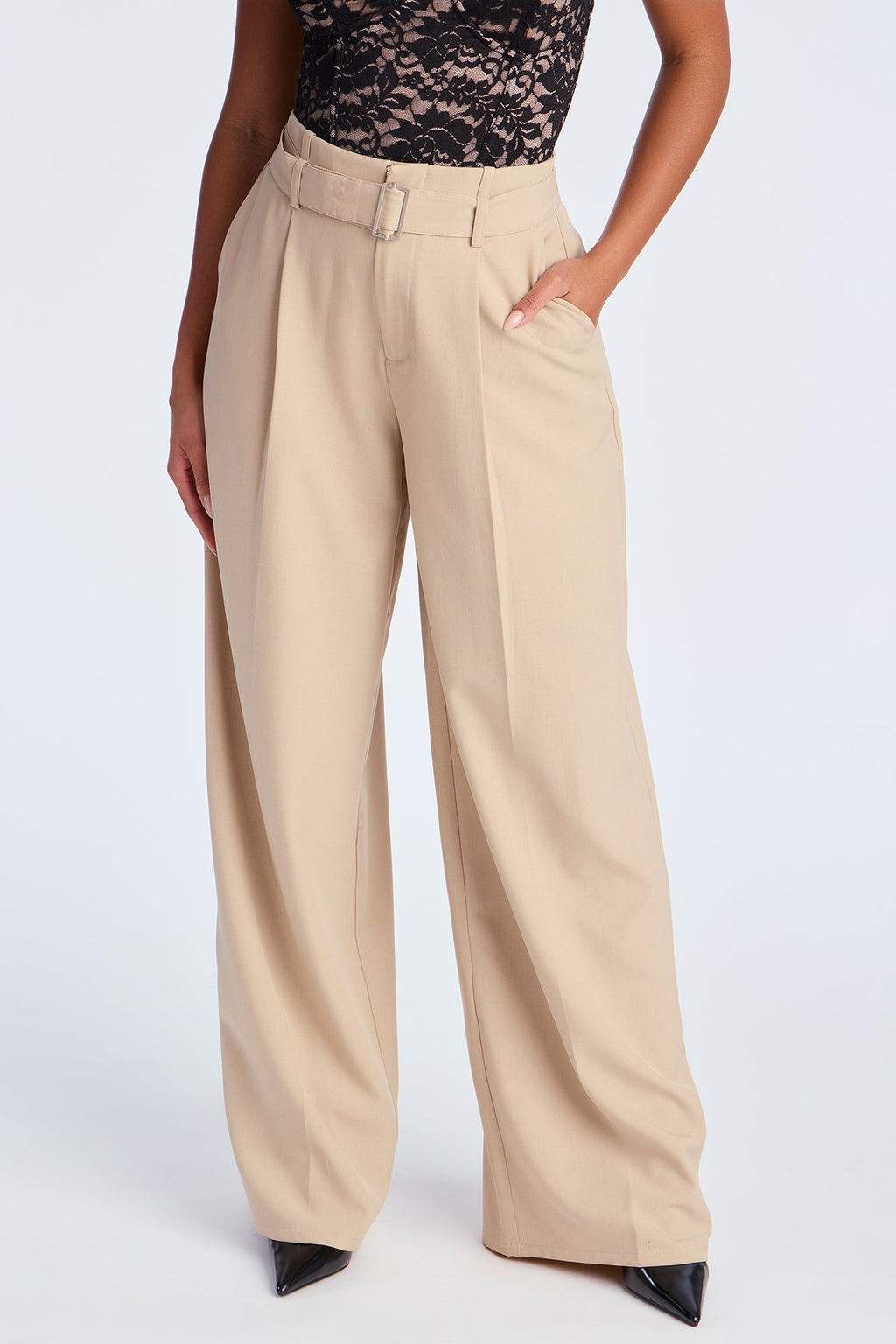 Power Moves Belted Trouser Pant 32″ - Beige