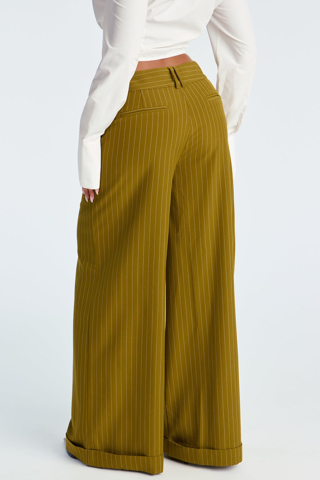 Bossed Up Cuffed Pinstripe Trouser Pant 32″ - Olive