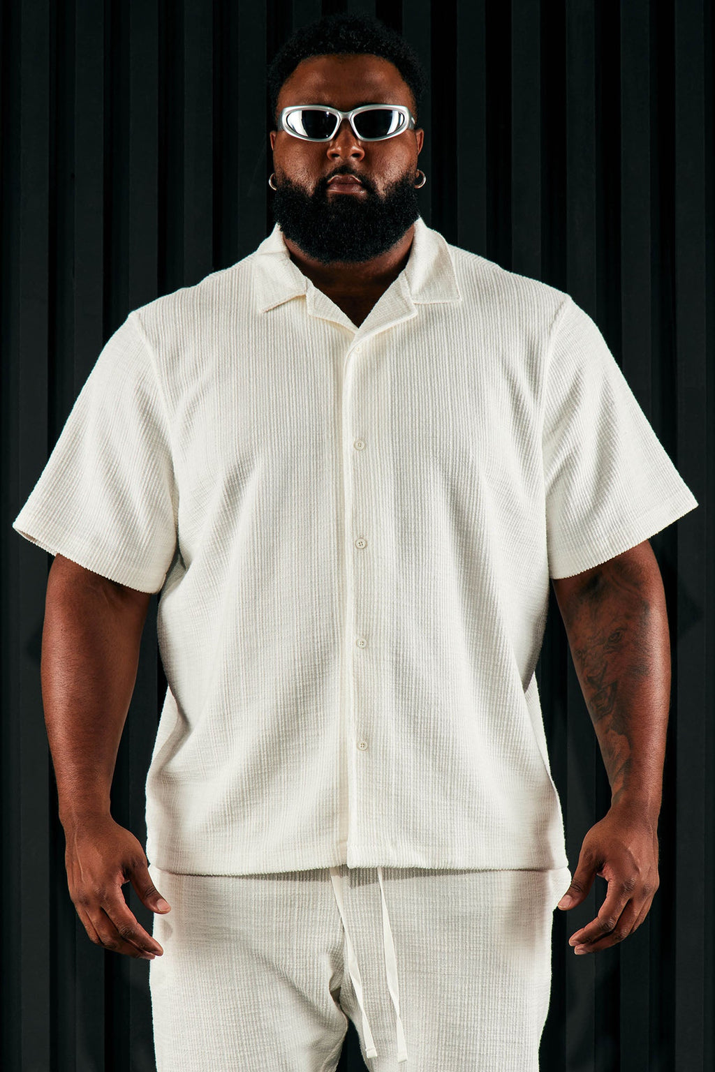 Dean Textured Short Sleeve Button Up Shirt - White