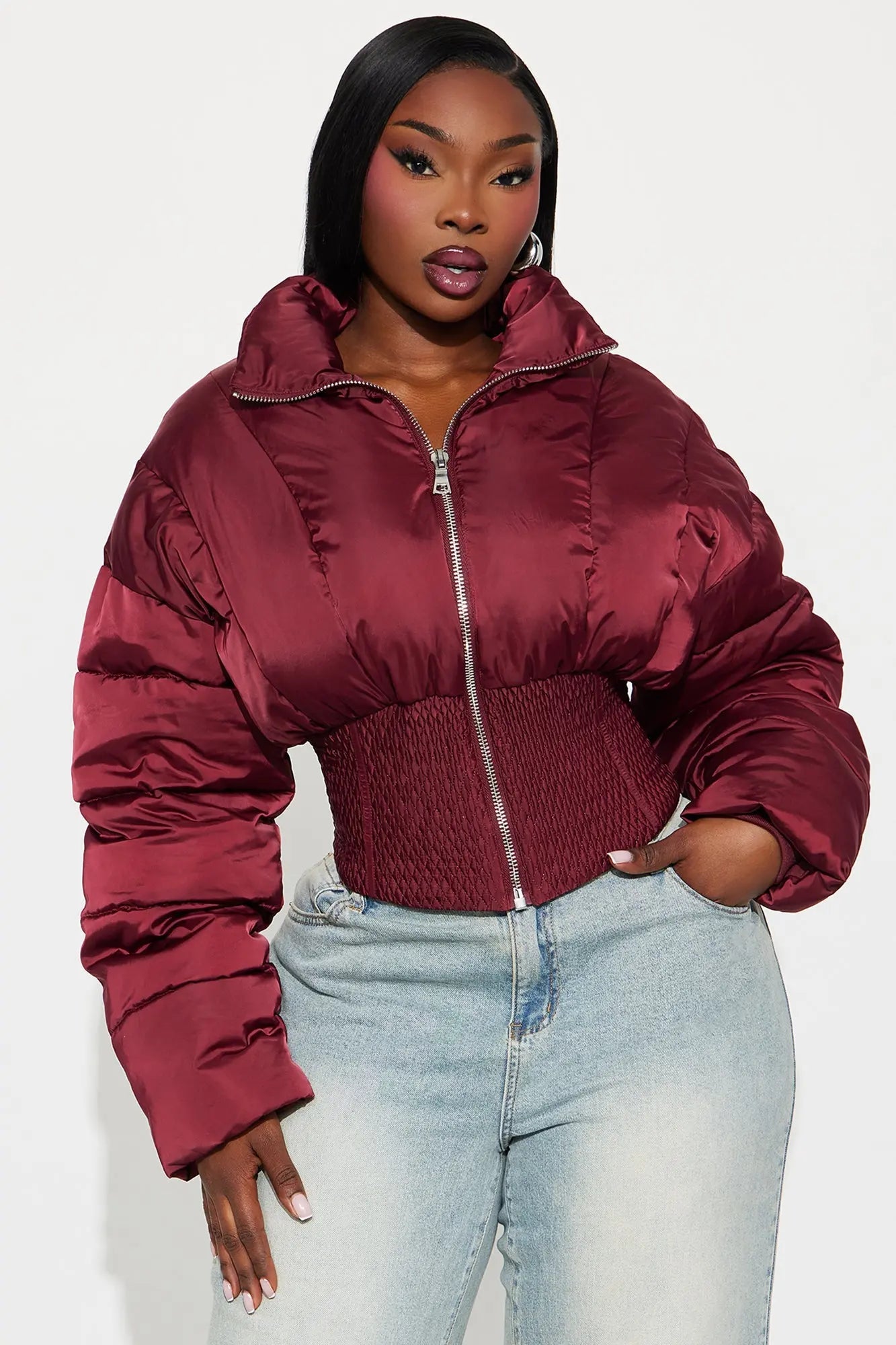 Body Language Corset Puffer Jacket - Burgundy 