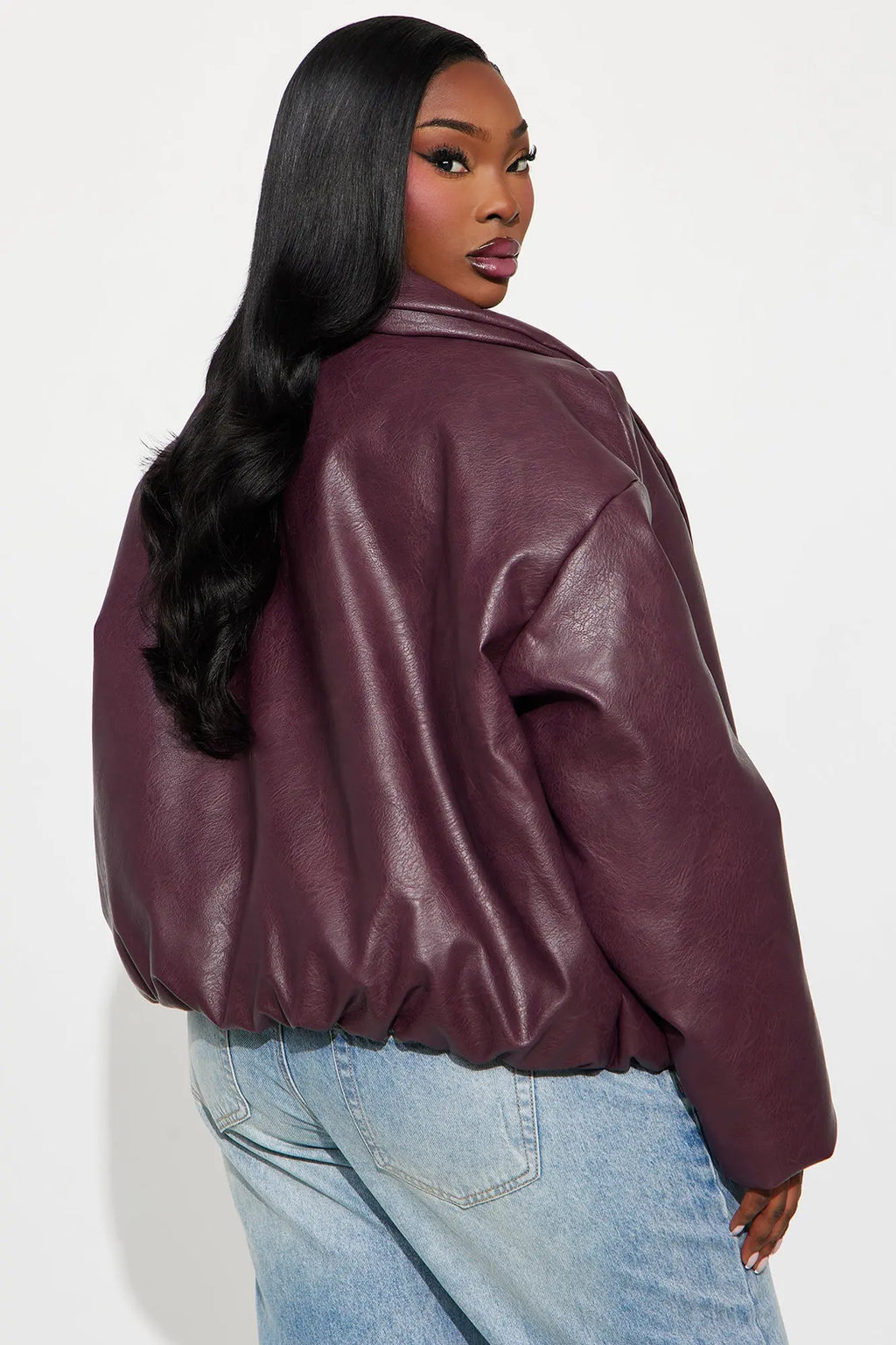 Kiara Faux Leather Jacket - Burgundy 