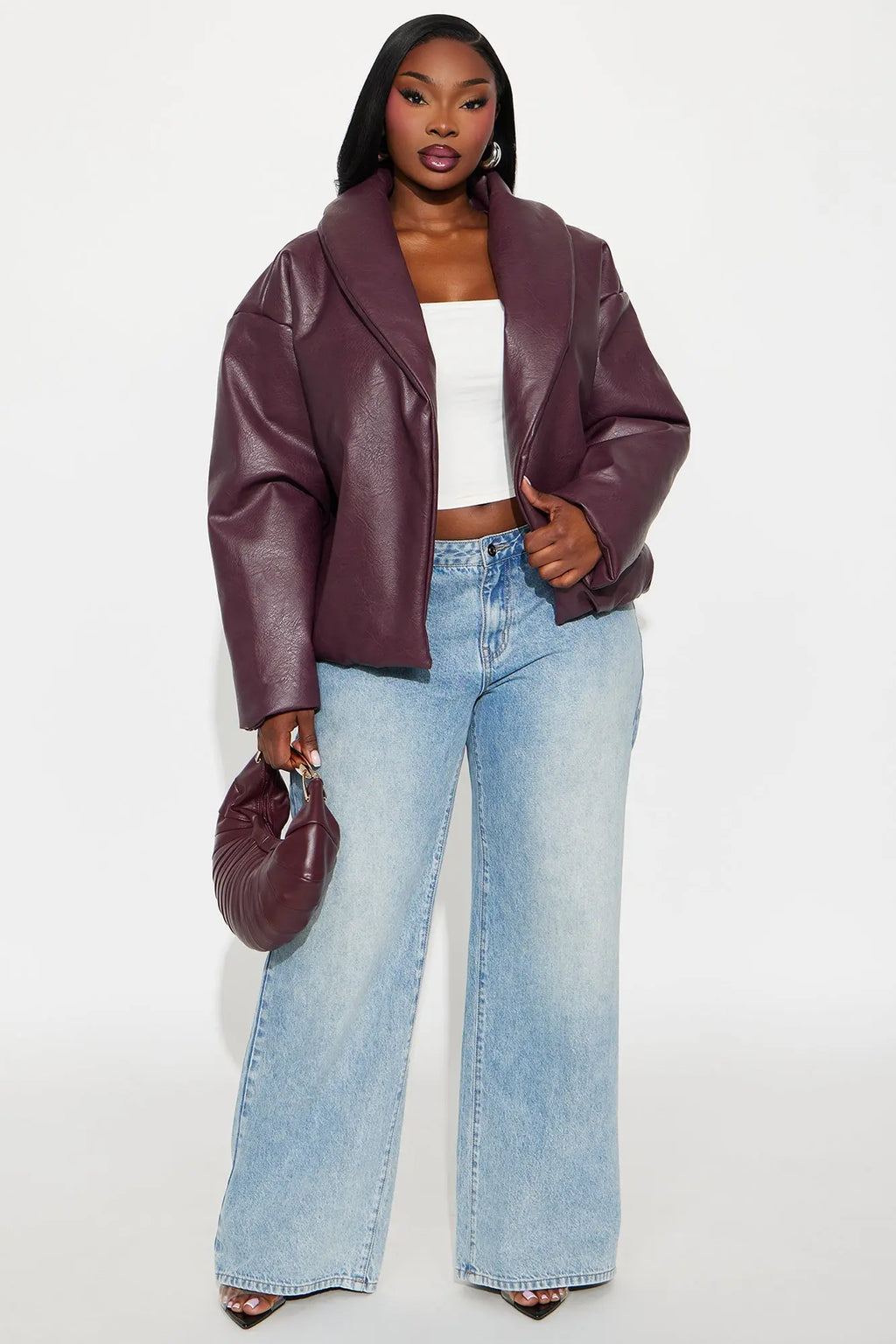 Kiara Faux Leather Jacket - Burgundy 