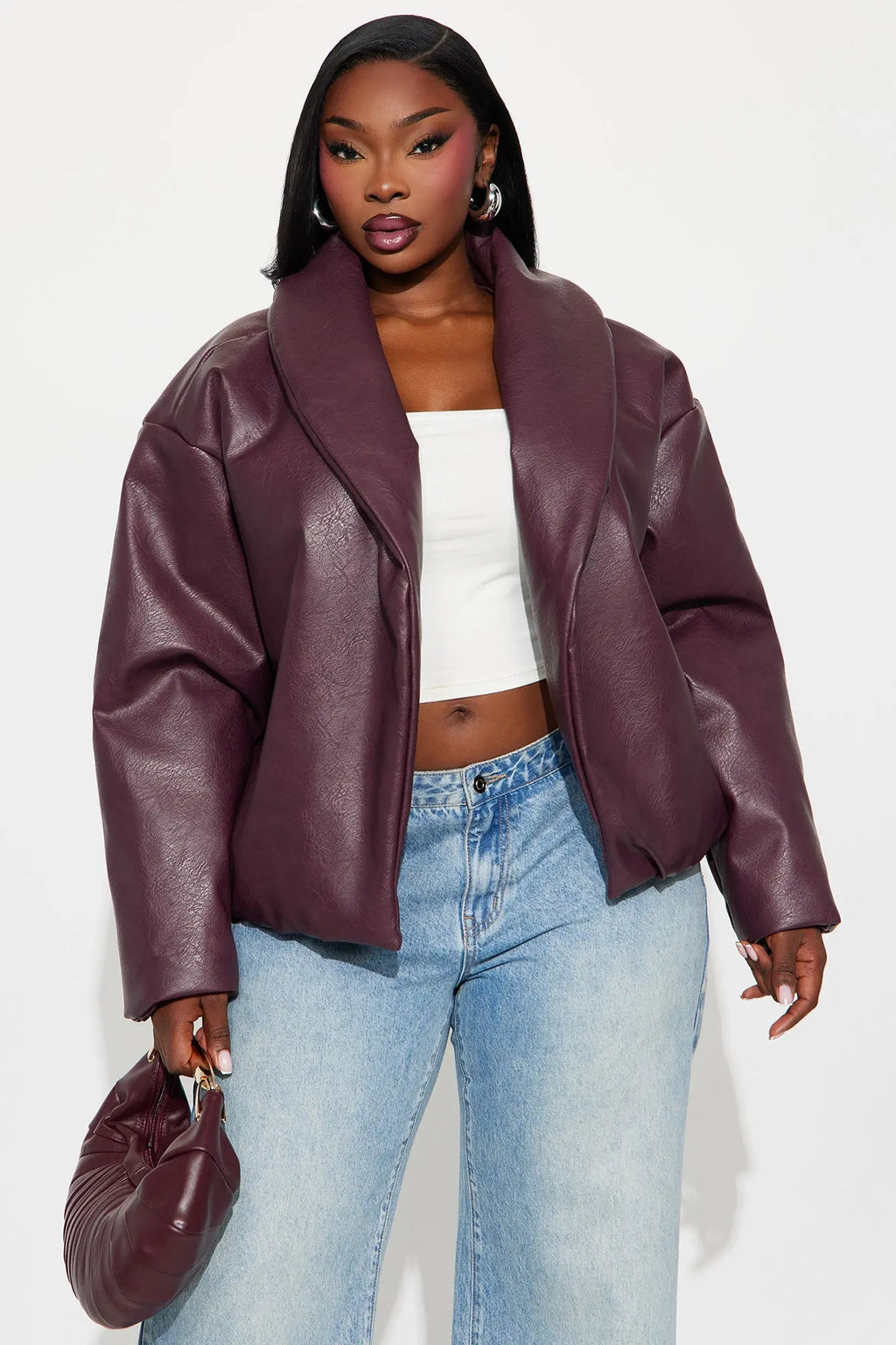 Kiara Faux Leather Jacket - Burgundy 
