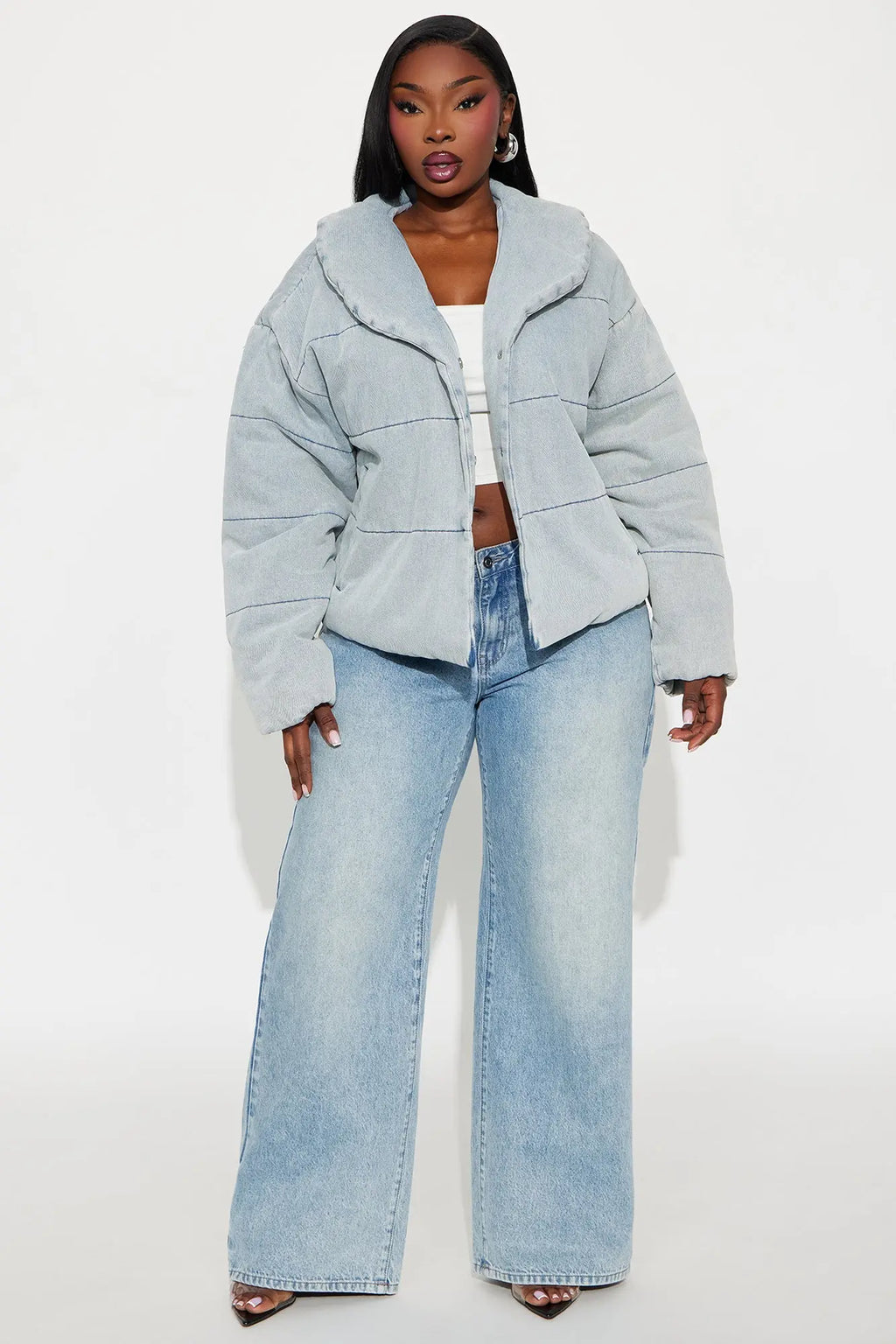 Ice Queen Denim Puffer Jacket - Light Wash 