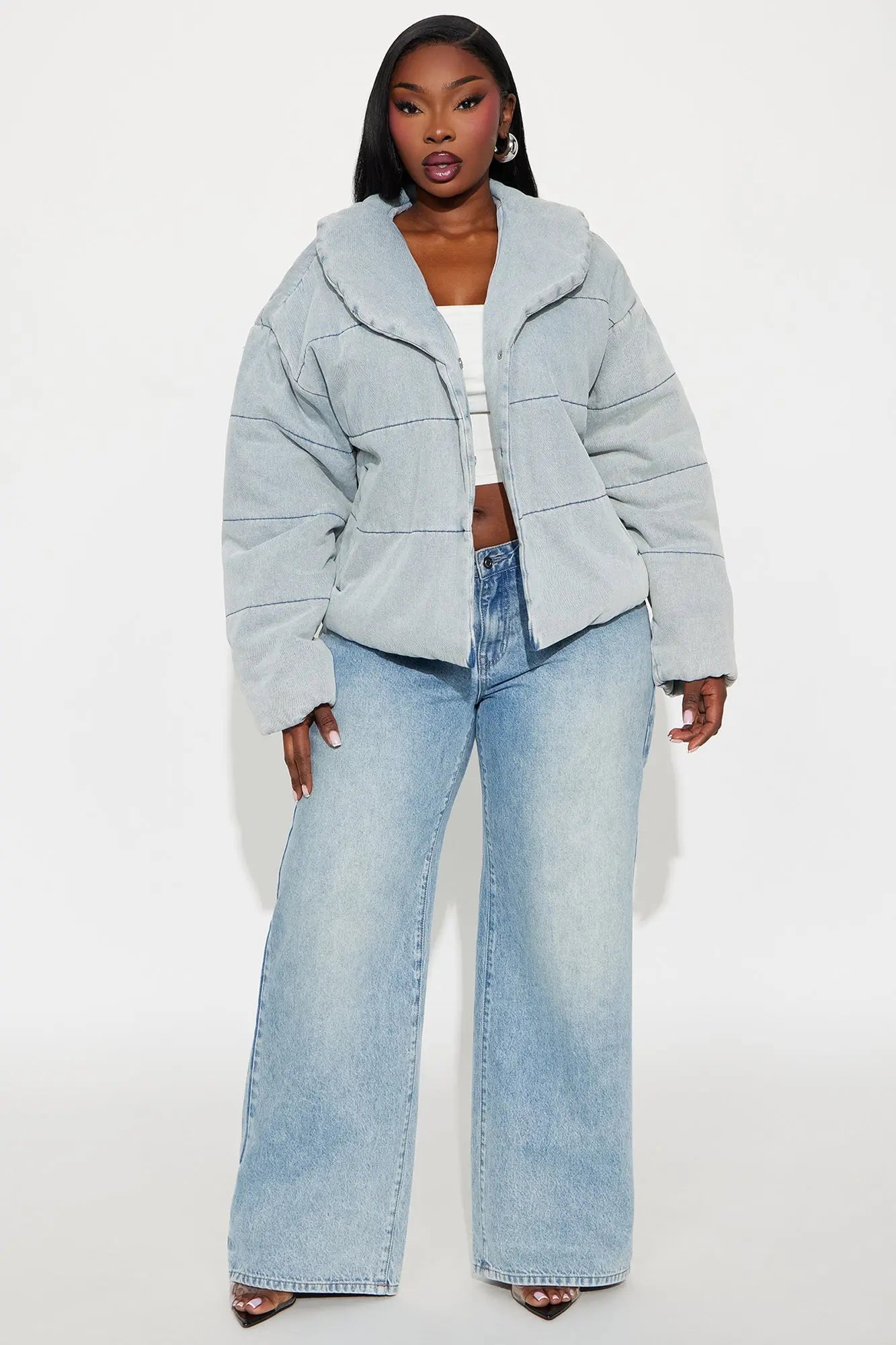Ice Queen Denim Puffer Jacket - Light Wash 
