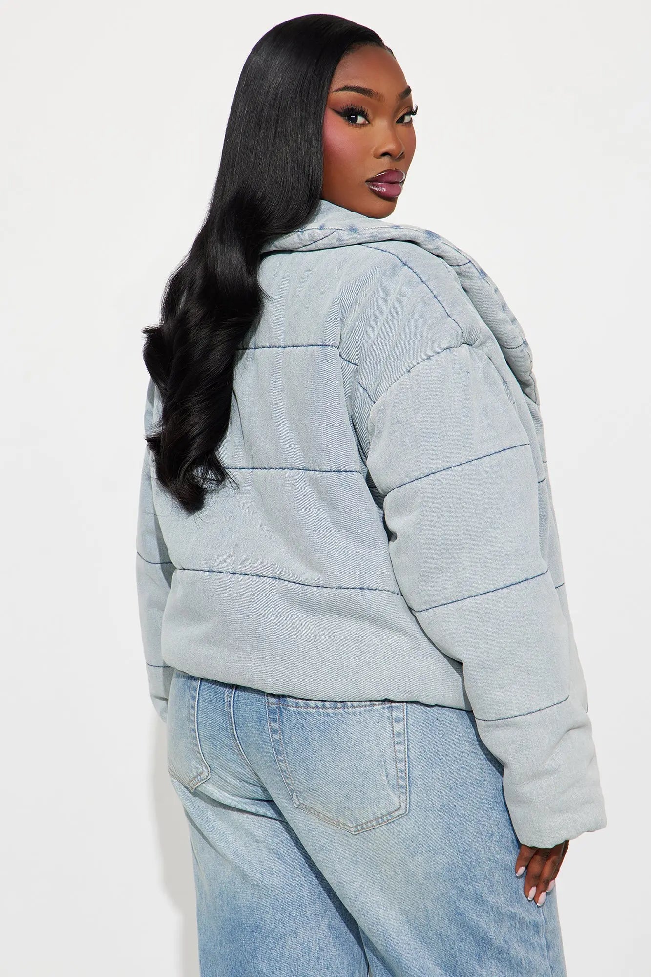 Ice Queen Denim Puffer Jacket - Light Wash 