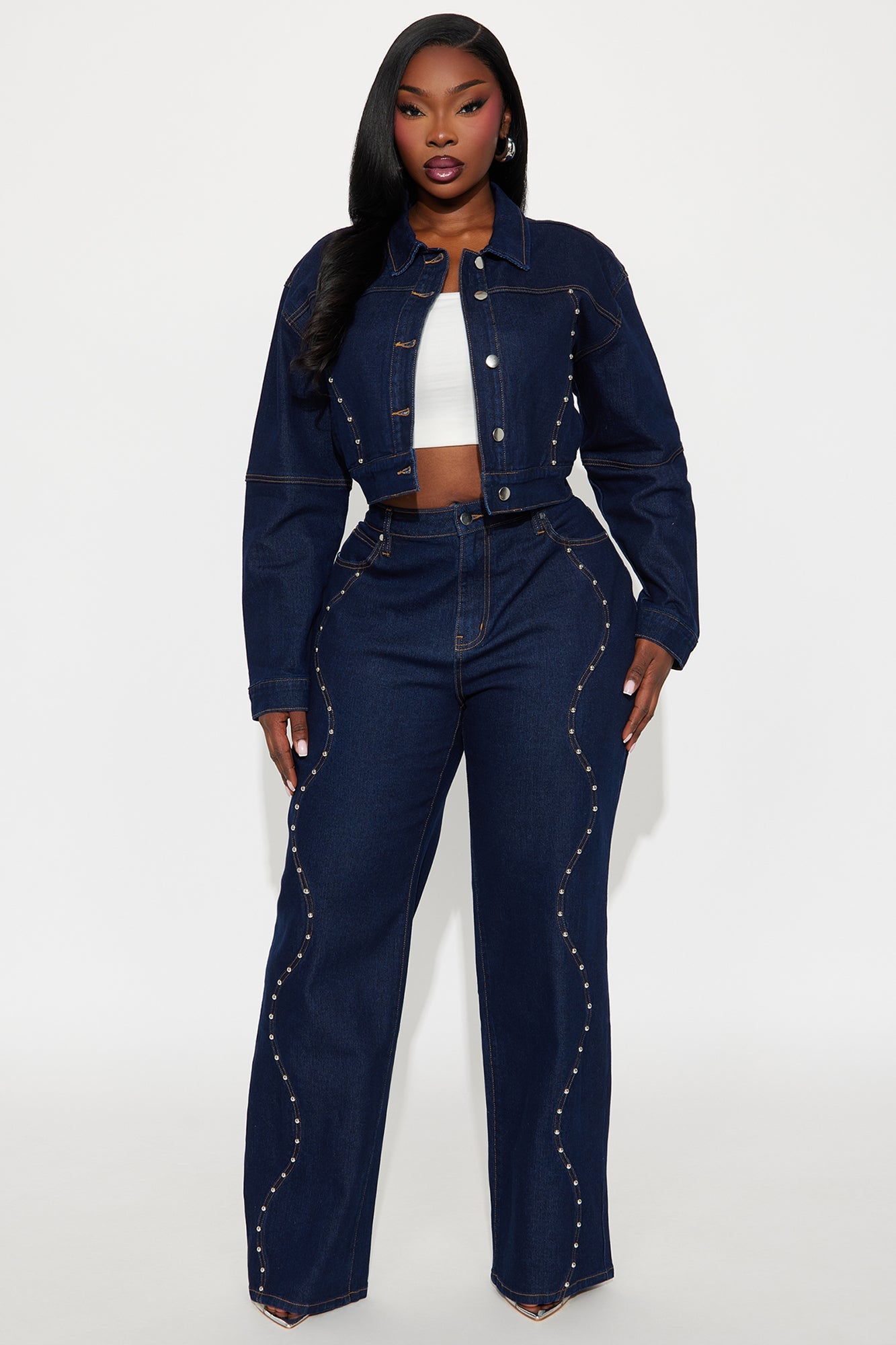 In Waves Studded Denim Jacket - Dark Wash