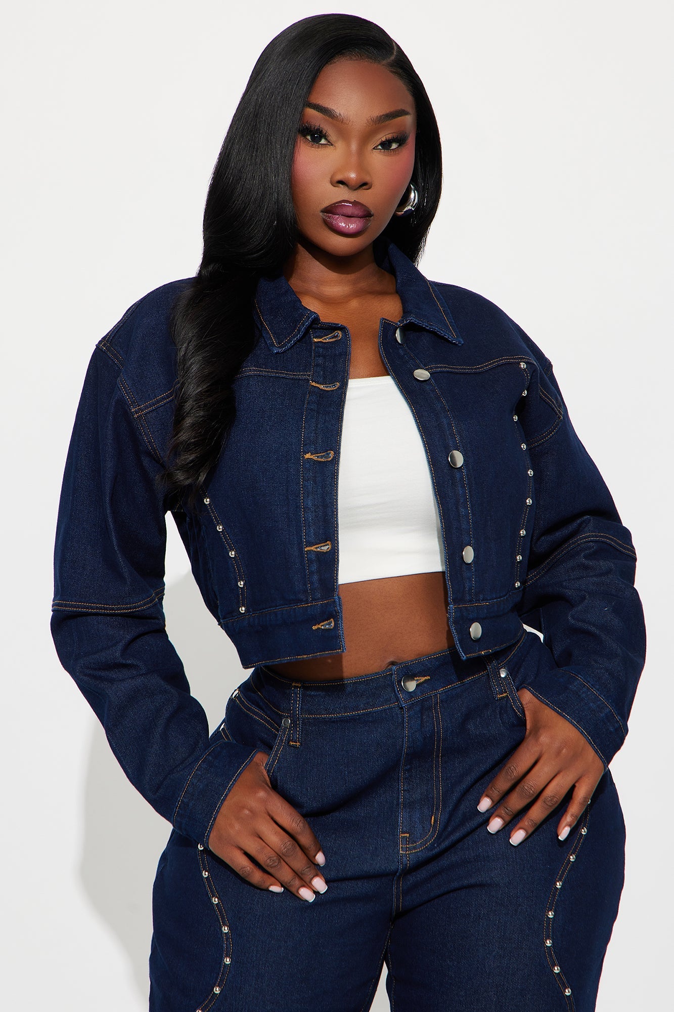 In Waves Studded Denim Jacket - Dark Wash