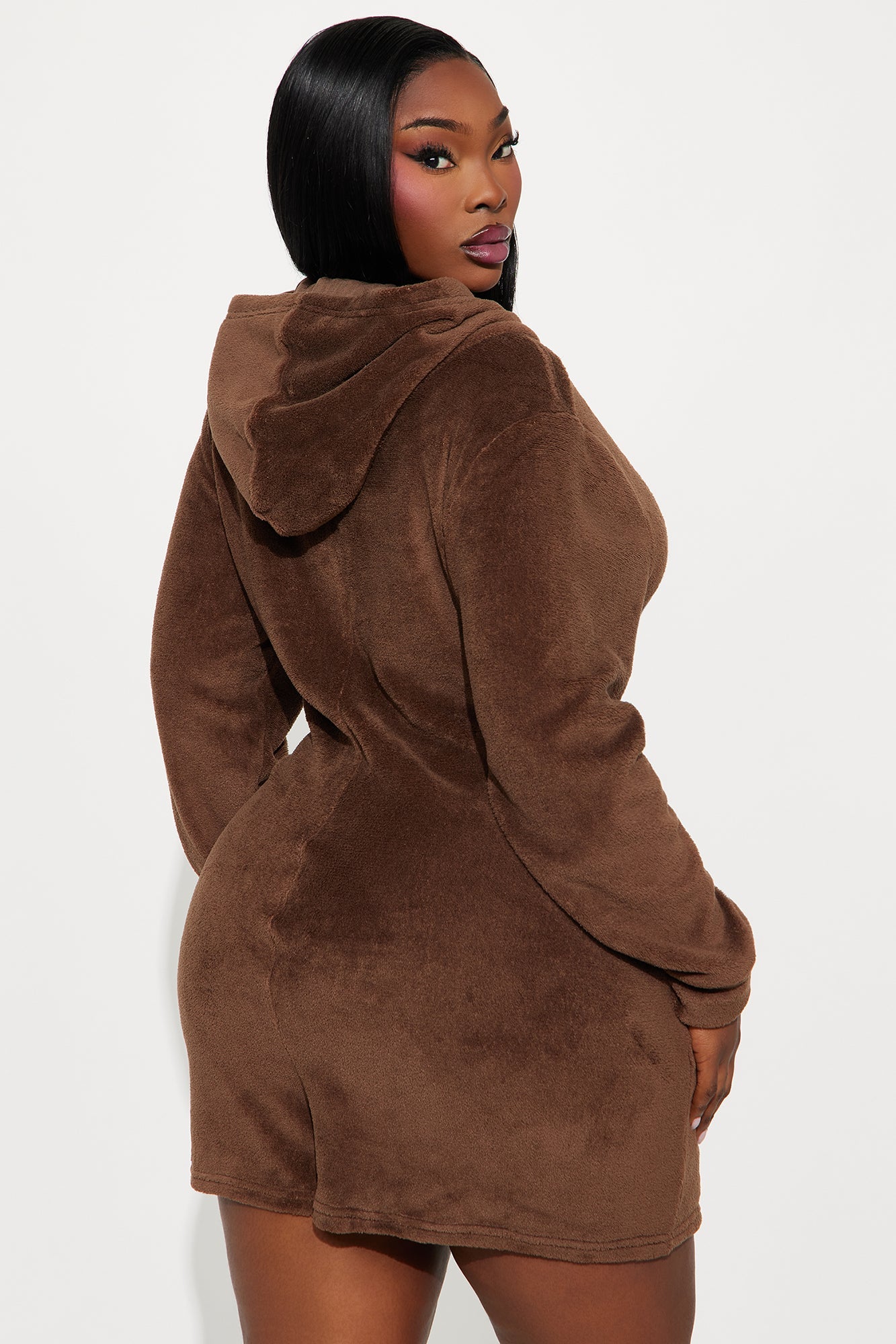 Cozy Winter Plush PJ Romper Onesie - Chocolate