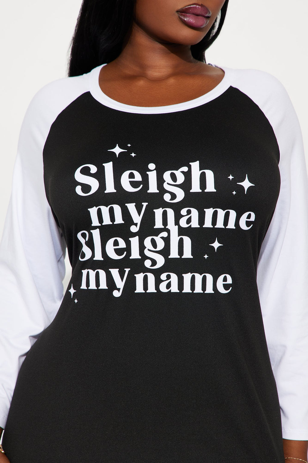 Sleigh My Name Glitter PJ Sleep Shirt - Black/White