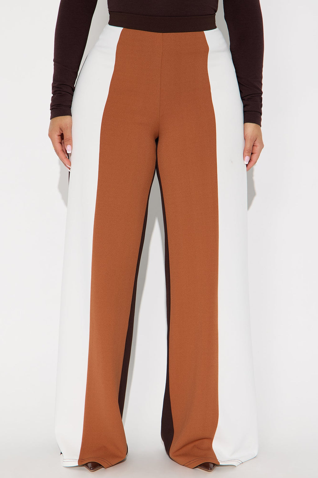 Nellie Colorblock Wide Leg Trouser Pant 33 - Brown/combo 