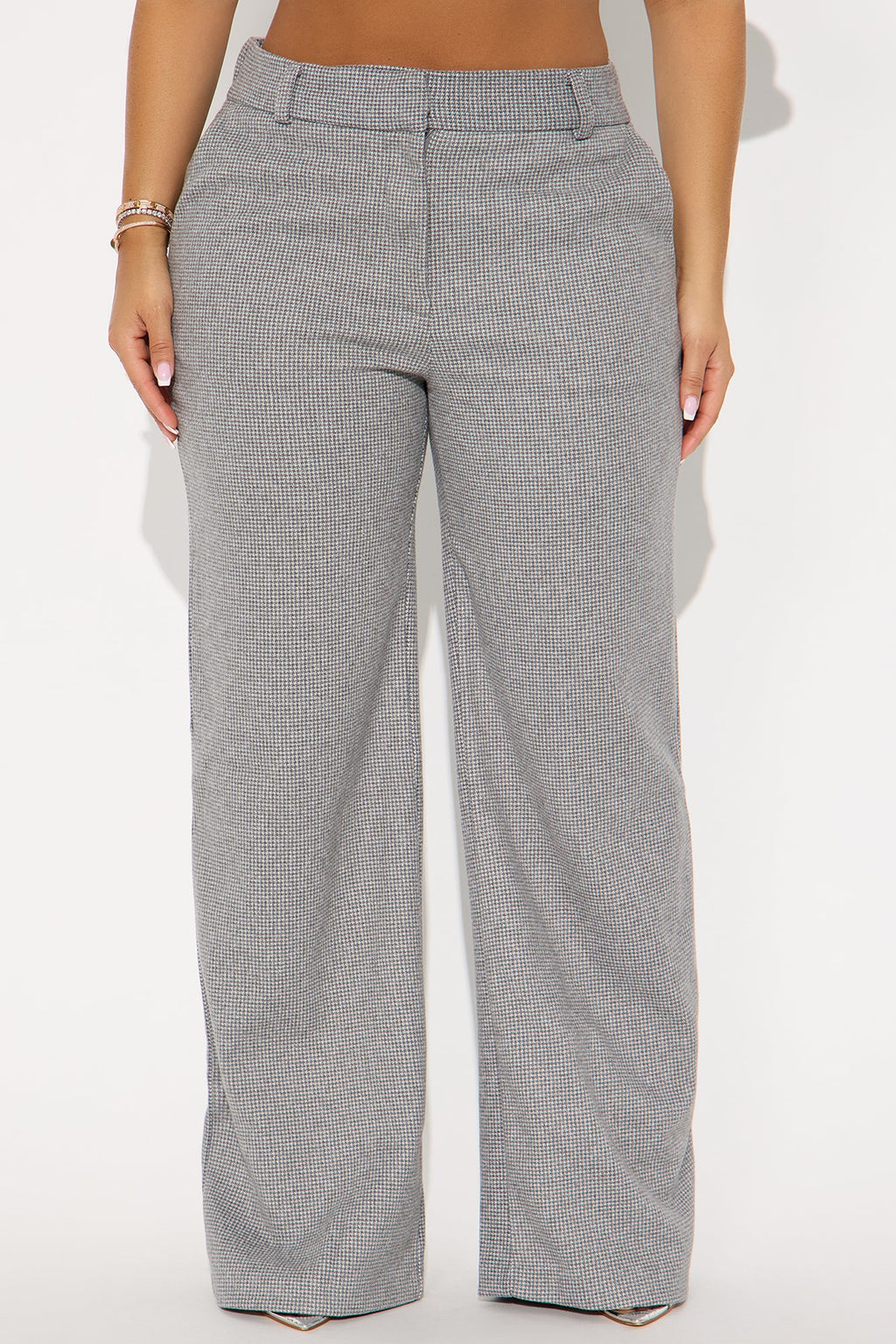 Let's Go For A Chat Wide Leg Houndstooth Pant 31 - Grey 