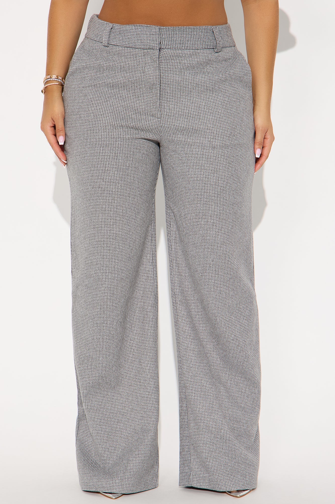 Let's Go For A Chat Wide Leg Houndstooth Pant 31 - Grey 